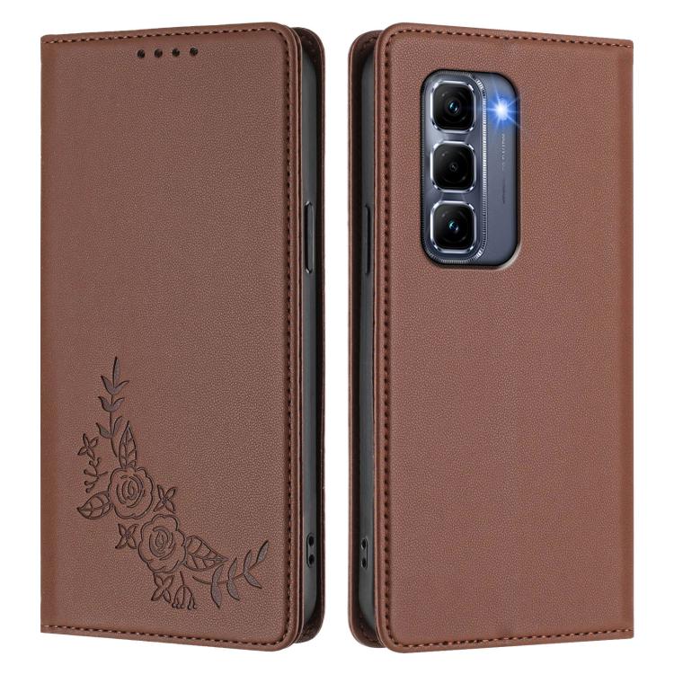 For Infinix Hot 50 Pro+ 4G Peony Embossed Magnetic RFID Vegan Leather Phone Case