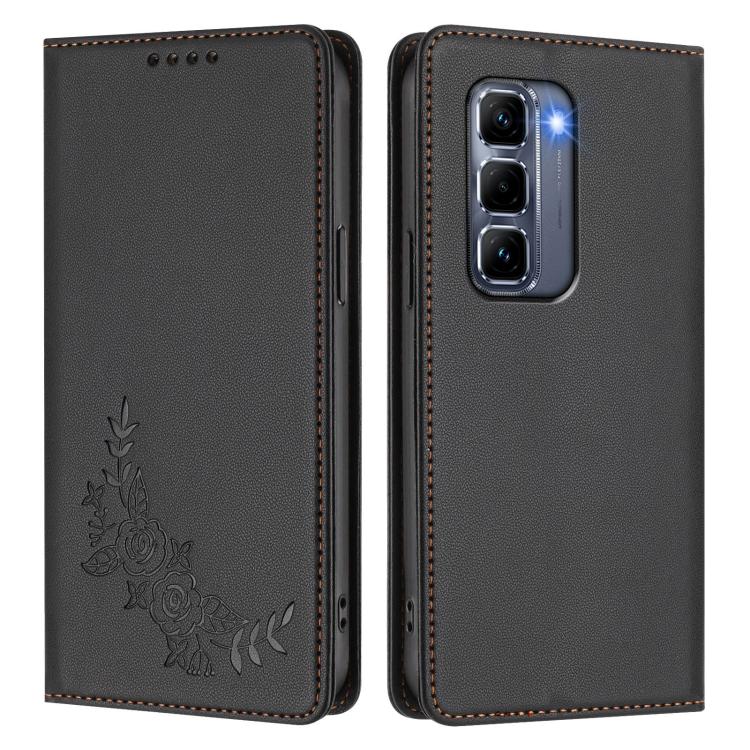 For Infinix Hot 50 Pro+ 4G Peony Embossed Magnetic RFID Vegan Leather Phone Case