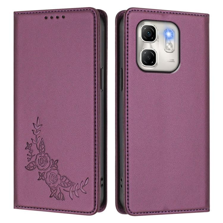 For Infinix Hot 50i / Smart 9 / Smart 9 HD Peony Embossed Magnetic RFID Vegan Leather Phone Case