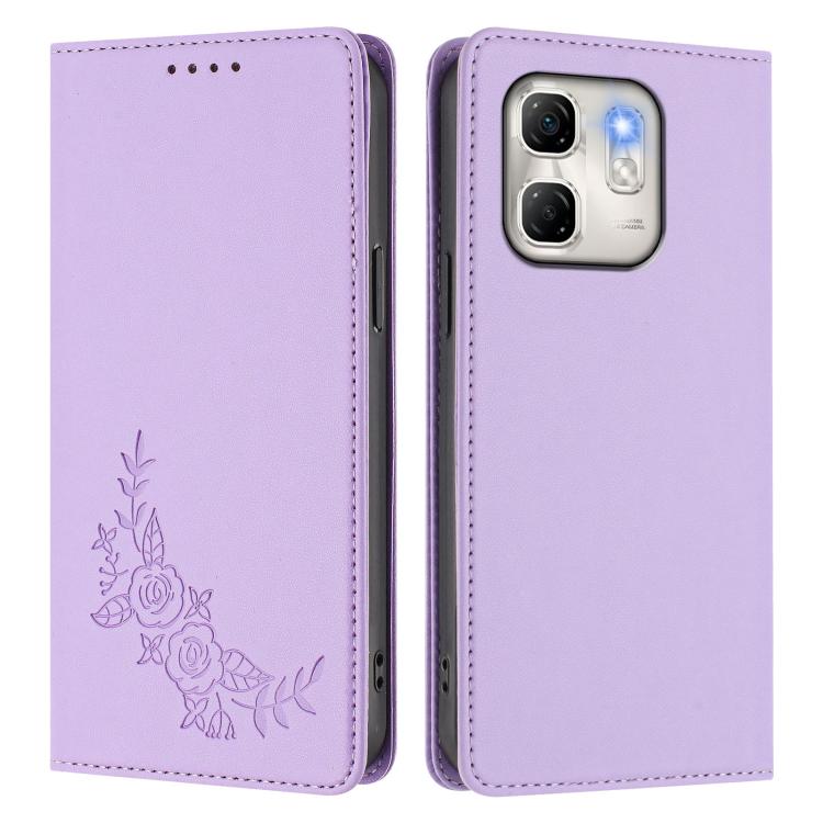 For Infinix Hot 50i / Smart 9 / Smart 9 HD Peony Embossed Magnetic RFID Vegan Leather Phone Case