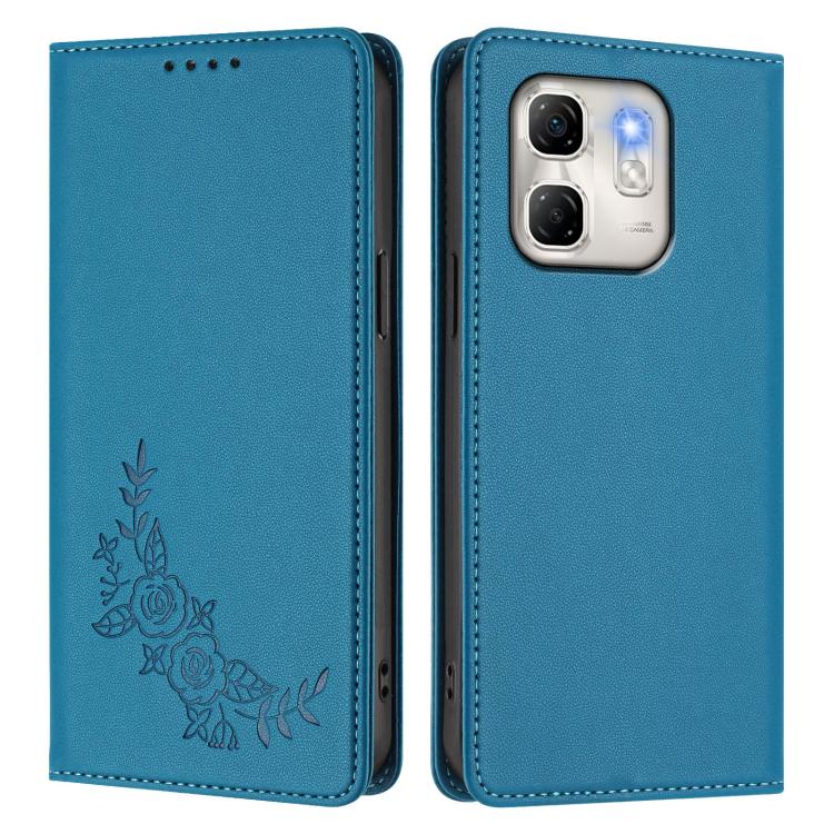 For Infinix Hot 50i / Smart 9 / Smart 9 HD Peony Embossed Magnetic RFID Vegan Leather Phone Case