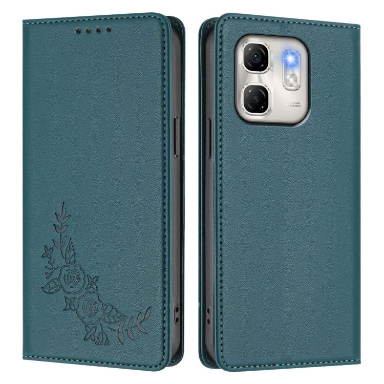 For Infinix Hot 50i / Smart 9 / Smart 9 HD Peony Embossed Magnetic RFID Vegan Leather Phone Case