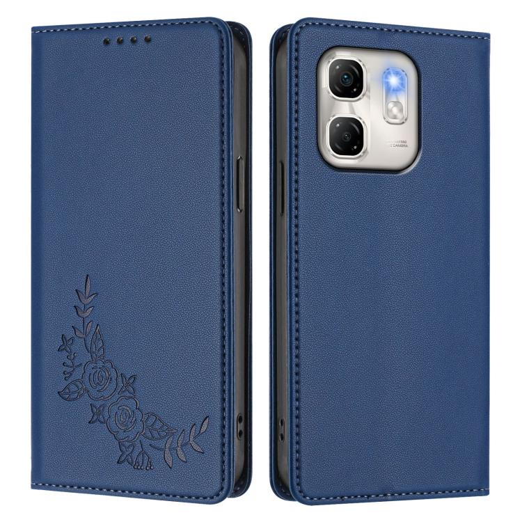 For Infinix Hot 50i / Smart 9 / Smart 9 HD Peony Embossed Magnetic RFID Vegan Leather Phone Case