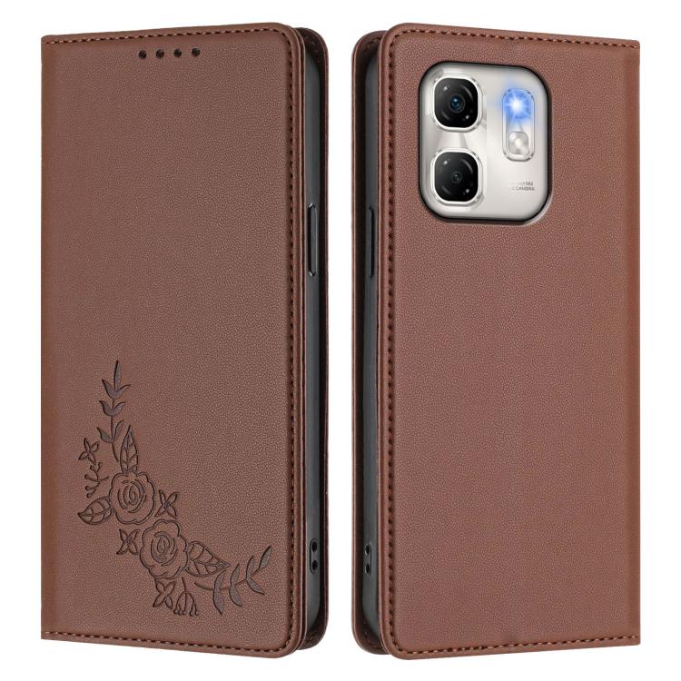 For Infinix Hot 50i / Smart 9 / Smart 9 HD Peony Embossed Magnetic RFID Vegan Leather Phone Case