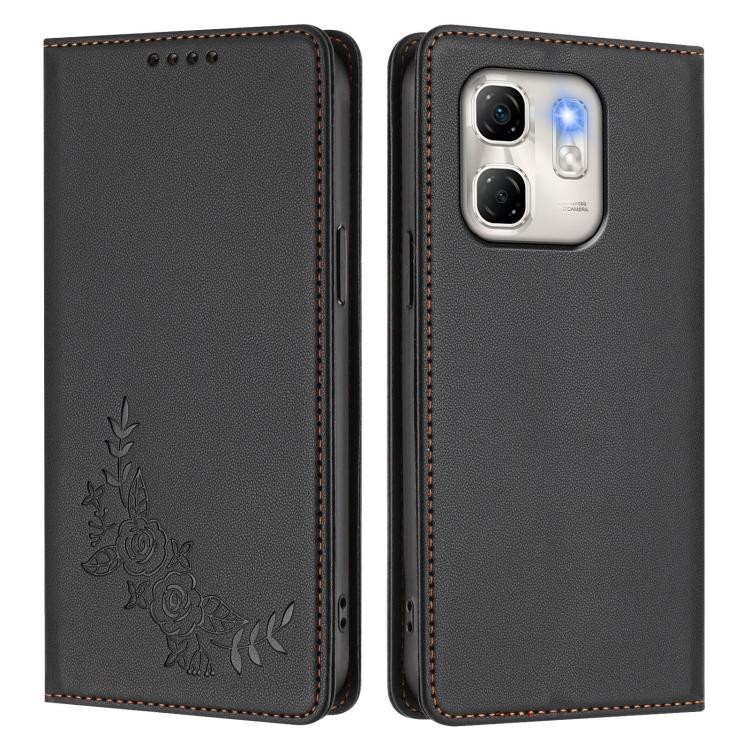 For Infinix Hot 50i / Smart 9 / Smart 9 HD Peony Embossed Magnetic RFID Vegan Leather Phone Case