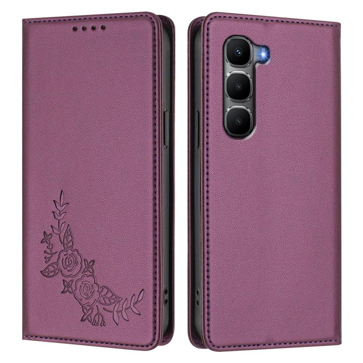 For Infinix Hot 60 5G / Hot 60i 4G Peony Embossed Magnetic RFID Vegan Leather Phone Case