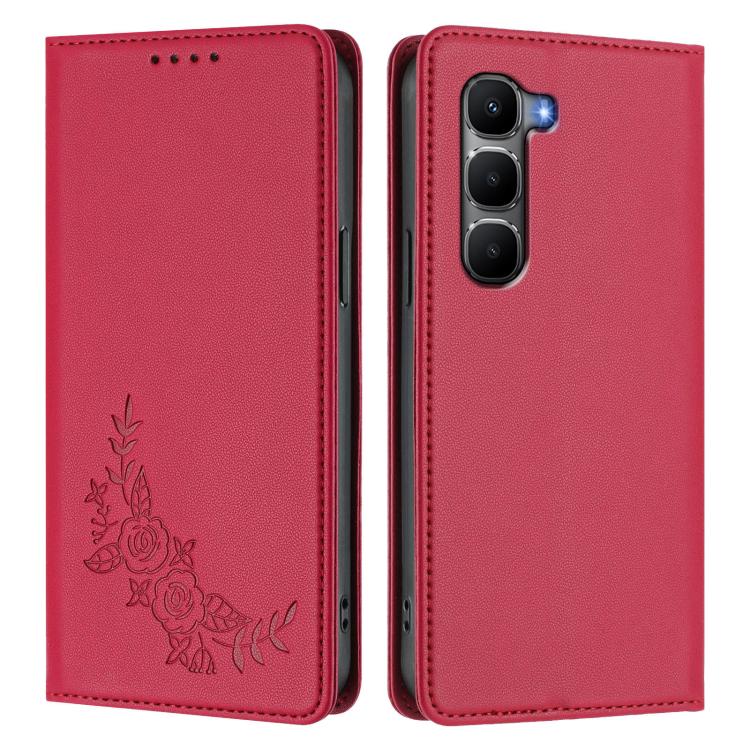For Infinix Hot 60 5G / Hot 60i 4G Peony Embossed Magnetic RFID Vegan Leather Phone Case