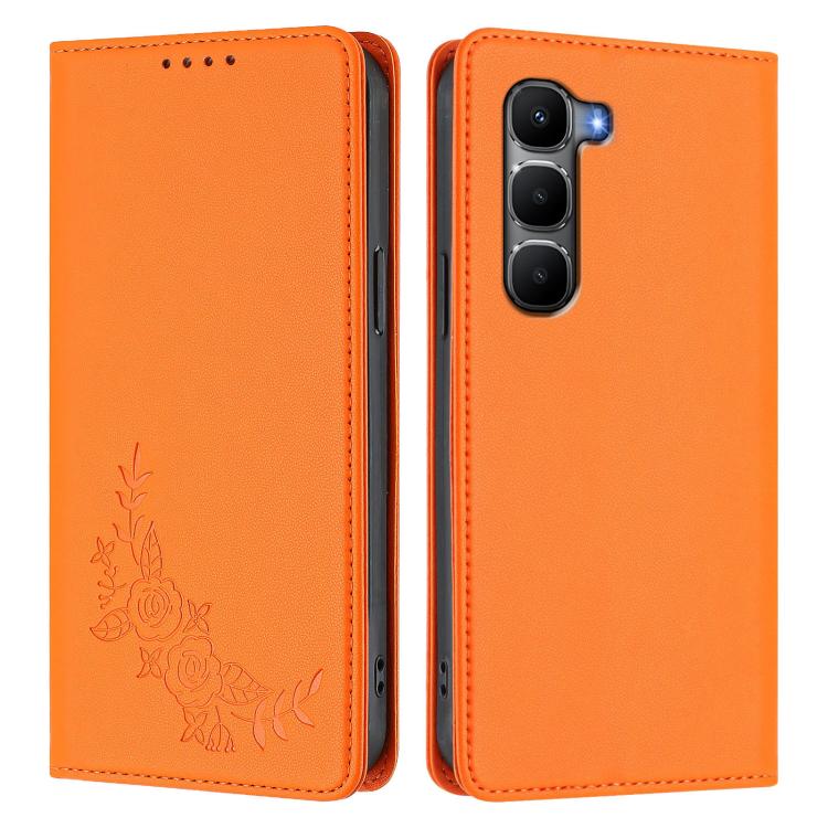 For Infinix Hot 60 5G / Hot 60i 4G Peony Embossed Magnetic RFID Vegan Leather Phone Case