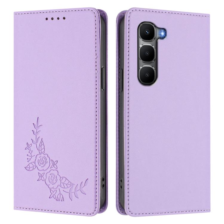 For Infinix Hot 60 5G / Hot 60i 4G Peony Embossed Magnetic RFID Vegan Leather Phone Case