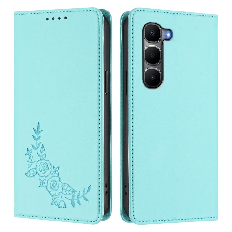 For Infinix Hot 60 5G / Hot 60i 4G Peony Embossed Magnetic RFID Vegan Leather Phone Case
