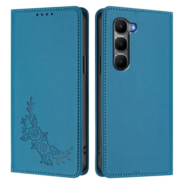 For Infinix Hot 60 5G / Hot 60i 4G Peony Embossed Magnetic RFID Vegan Leather Phone Case