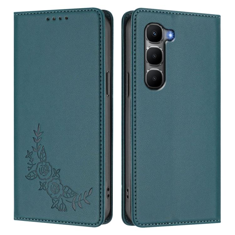 For Infinix Hot 60 5G / Hot 60i 4G Peony Embossed Magnetic RFID Vegan Leather Phone Case