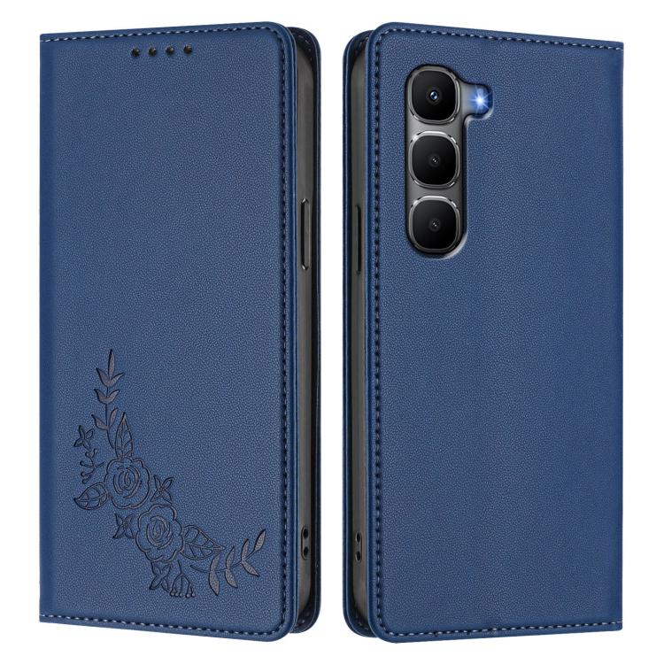 For Infinix Hot 60 5G / Hot 60i 4G Peony Embossed Magnetic RFID Vegan Leather Phone Case