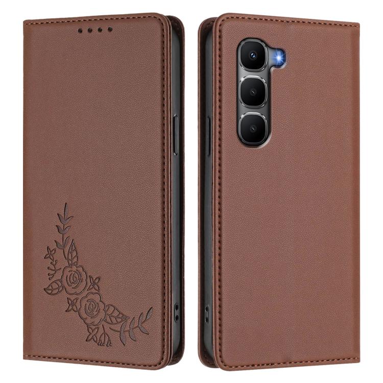 For Infinix Hot 60 5G / Hot 60i 4G Peony Embossed Magnetic RFID Vegan Leather Phone Case