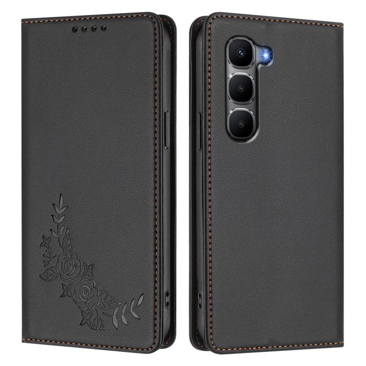 For Infinix Hot 60 5G / Hot 60i 4G Peony Embossed Magnetic RFID Vegan Leather Phone Case