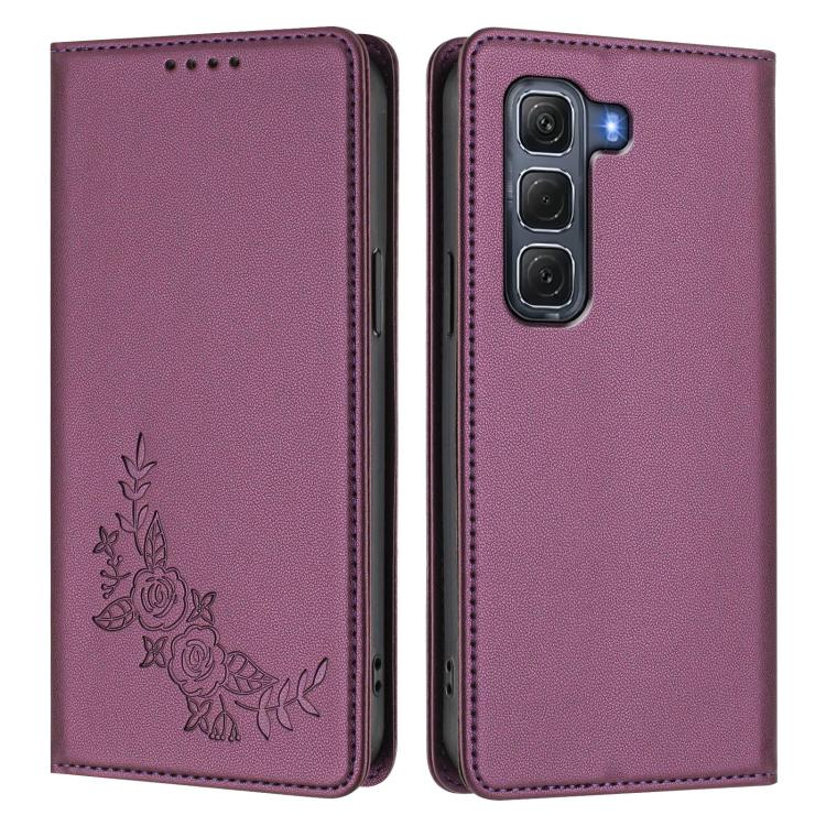 For Infinix Hot 60 Pro 4G Peony Embossed Magnetic RFID Vegan Leather Phone Case