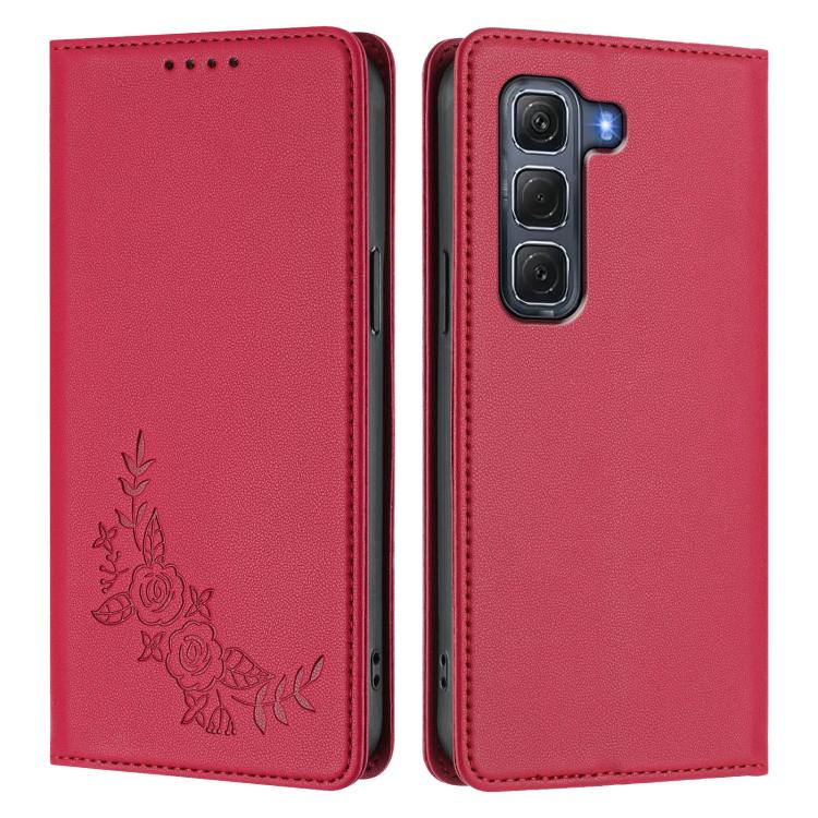 For Infinix Hot 60 Pro 4G Peony Embossed Magnetic RFID Vegan Leather Phone Case