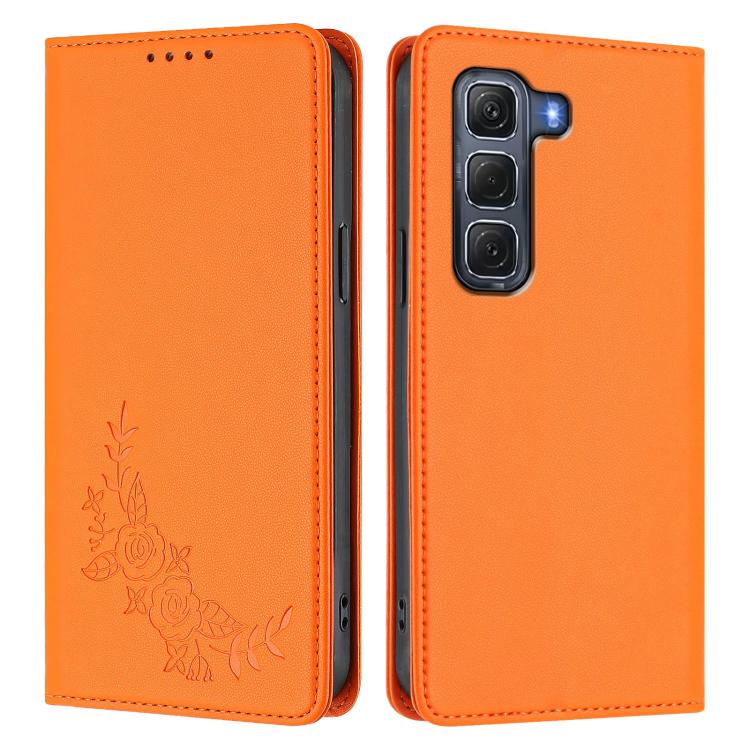 For Infinix Hot 60 Pro 4G Peony Embossed Magnetic RFID Vegan Leather Phone Case