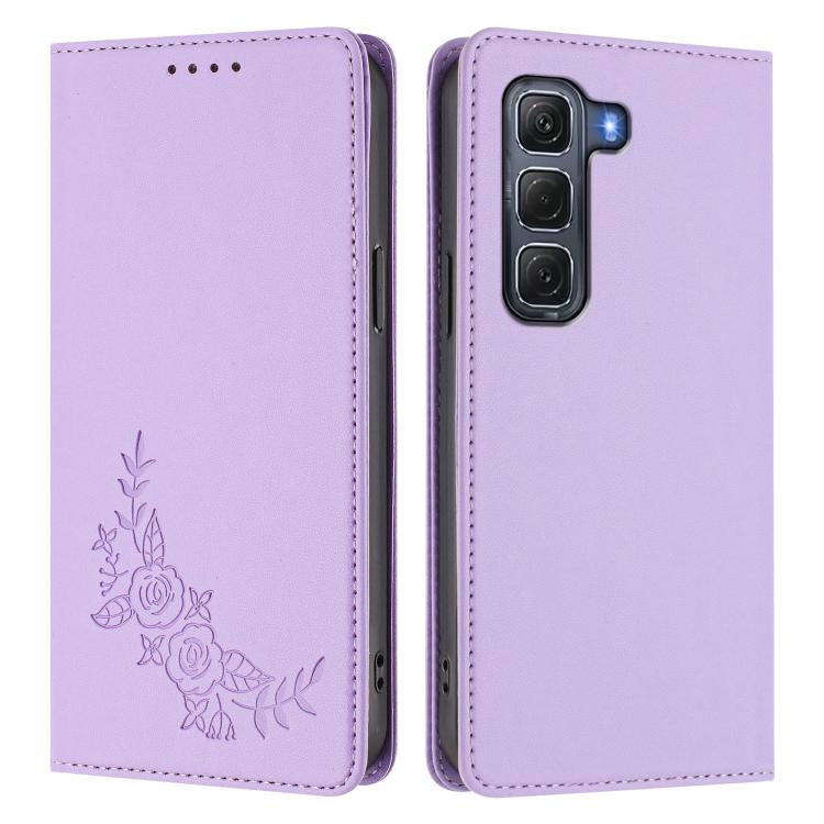 For Infinix Hot 60 Pro 4G Peony Embossed Magnetic RFID Vegan Leather Phone Case