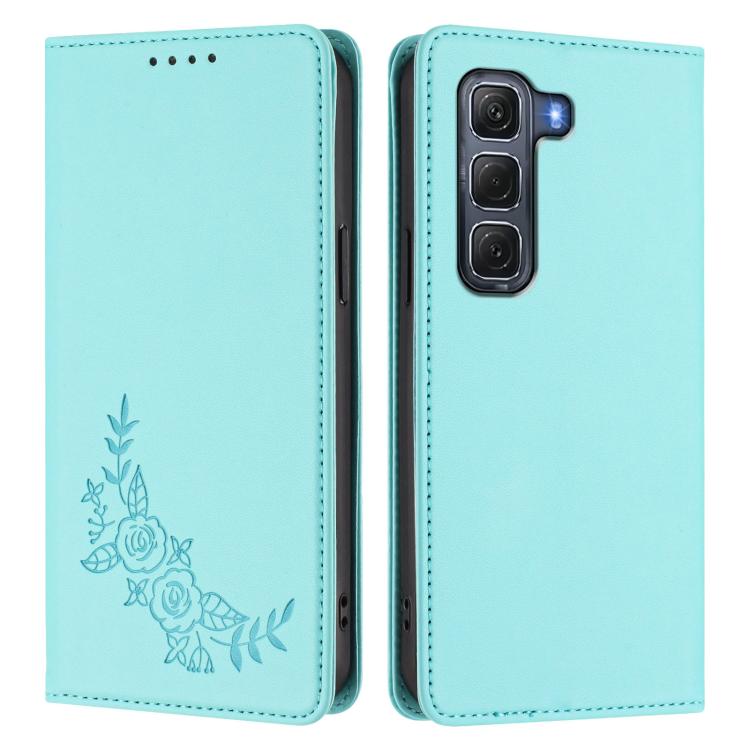For Infinix Hot 60 Pro 4G Peony Embossed Magnetic RFID Vegan Leather Phone Case