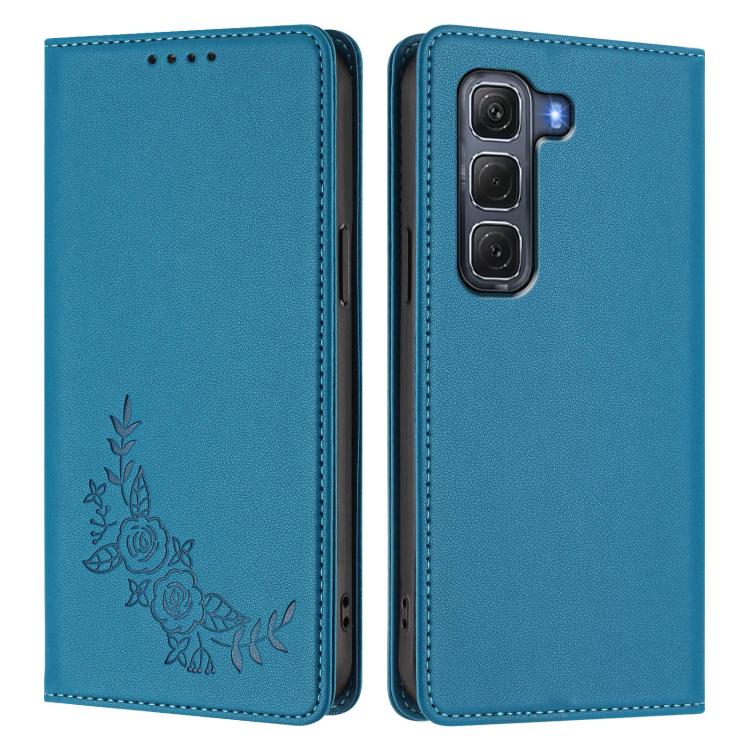 For Infinix Hot 60 Pro 4G Peony Embossed Magnetic RFID Vegan Leather Phone Case