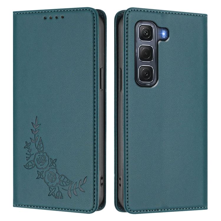 For Infinix Hot 60 Pro 4G Peony Embossed Magnetic RFID Vegan Leather Phone Case