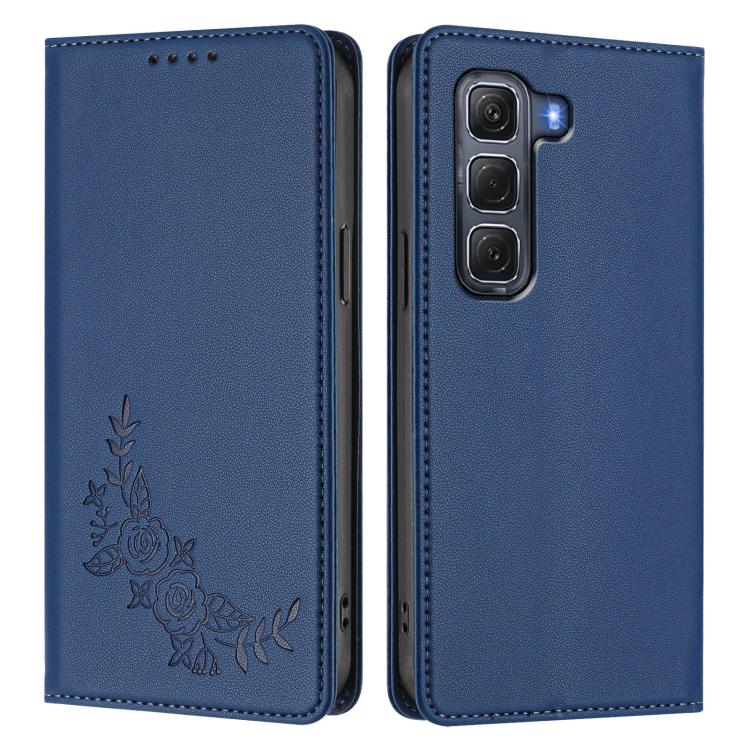 For Infinix Hot 60 Pro 4G Peony Embossed Magnetic RFID Vegan Leather Phone Case