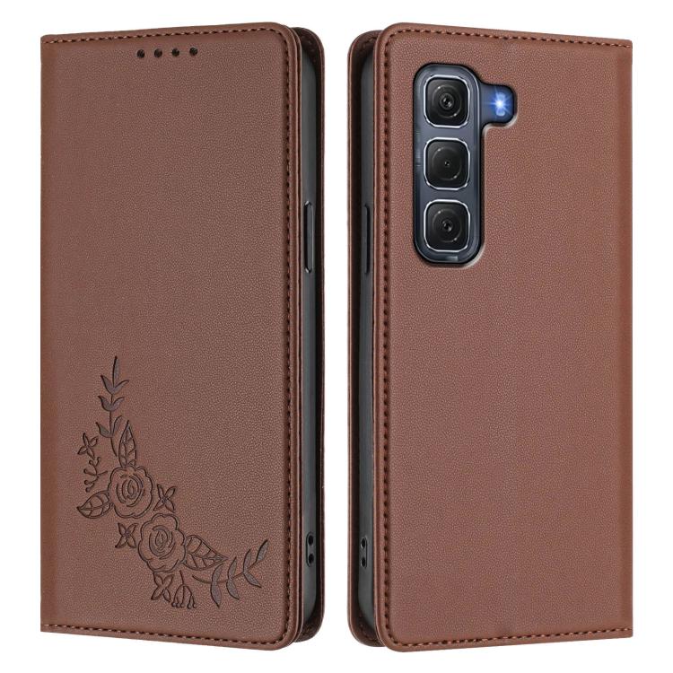 For Infinix Hot 60 Pro 4G Peony Embossed Magnetic RFID Vegan Leather Phone Case