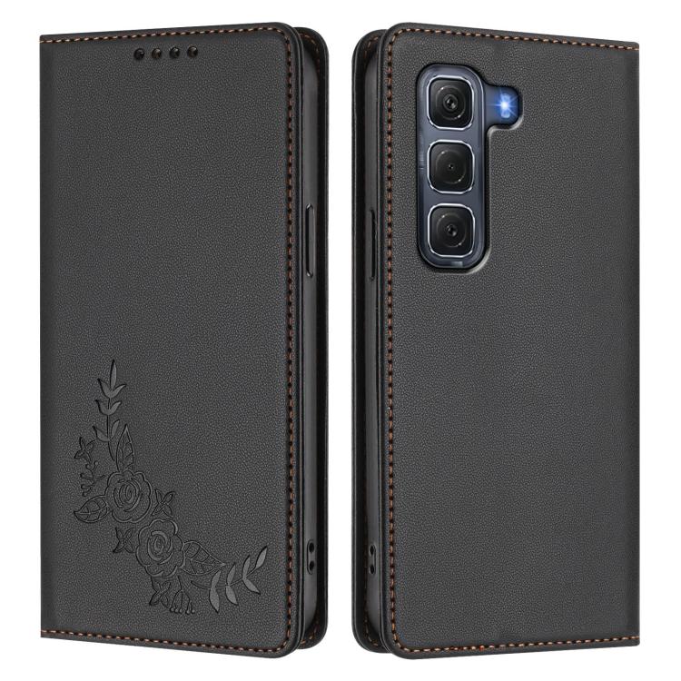 For Infinix Hot 60 Pro 4G Peony Embossed Magnetic RFID Vegan Leather Phone Case