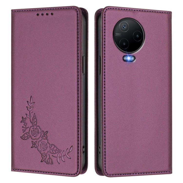 For Infinix Note 12 / Note 12 Pro 4G Peony Embossed Magnetic RFID Vegan Leather Phone Case