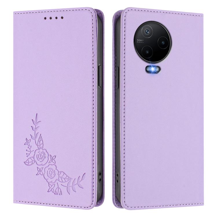 For Infinix Note 12 / Note 12 Pro 4G Peony Embossed Magnetic RFID Vegan Leather Phone Case
