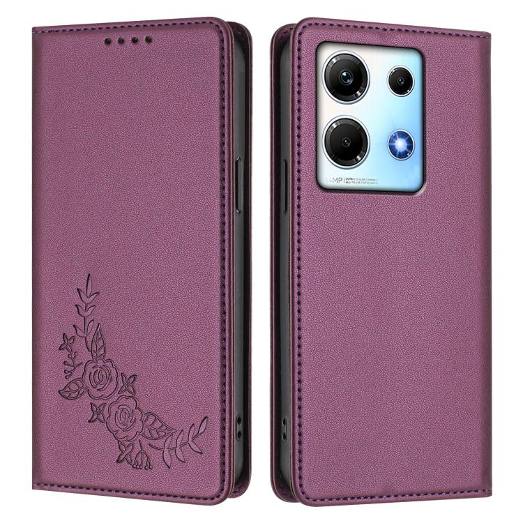 For Infinix Note 30 4G / 5G Peony Embossed Magnetic RFID Vegan Leather Phone Case