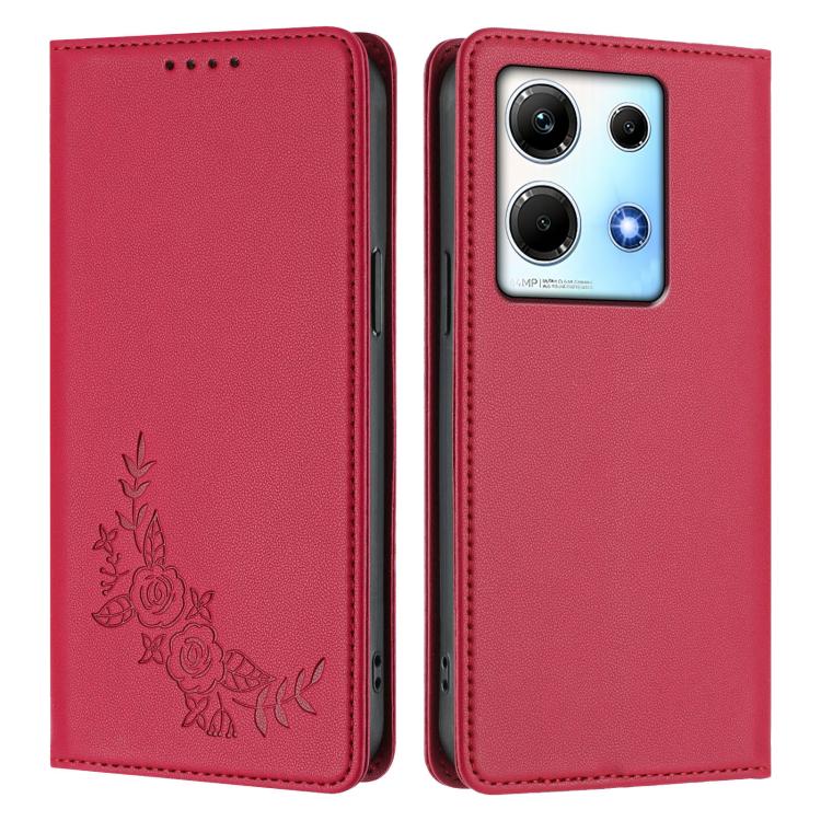 For Infinix Note 30 4G / 5G Peony Embossed Magnetic RFID Vegan Leather Phone Case