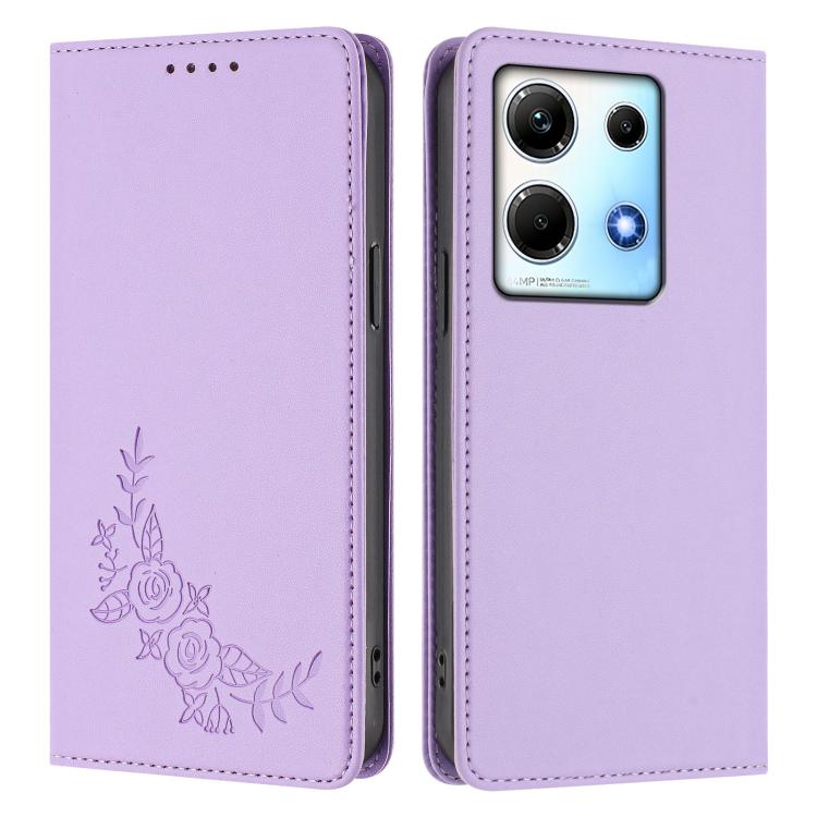 For Infinix Note 30 4G / 5G Peony Embossed Magnetic RFID Vegan Leather Phone Case