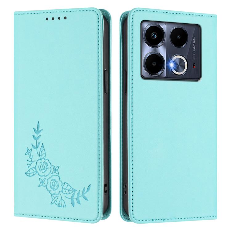 For Infinix Note 40 4G Peony Embossed Magnetic RFID Vegan Leather Phone Case
