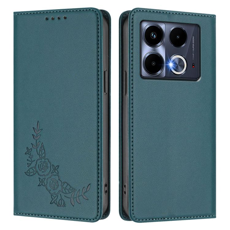 For Infinix Note 40 4G Peony Embossed Magnetic RFID Vegan Leather Phone Case