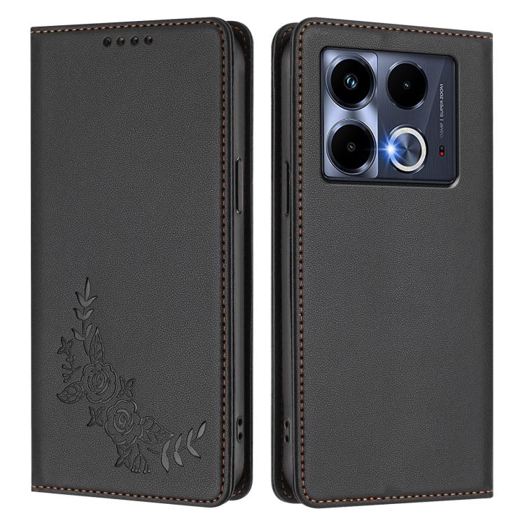 For Infinix Note 40 4G Peony Embossed Magnetic RFID Vegan Leather Phone Case