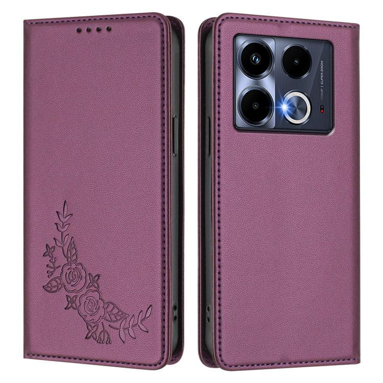 For Infinix Note 40 5G Peony Embossed Magnetic RFID Vegan Leather Phone Case
