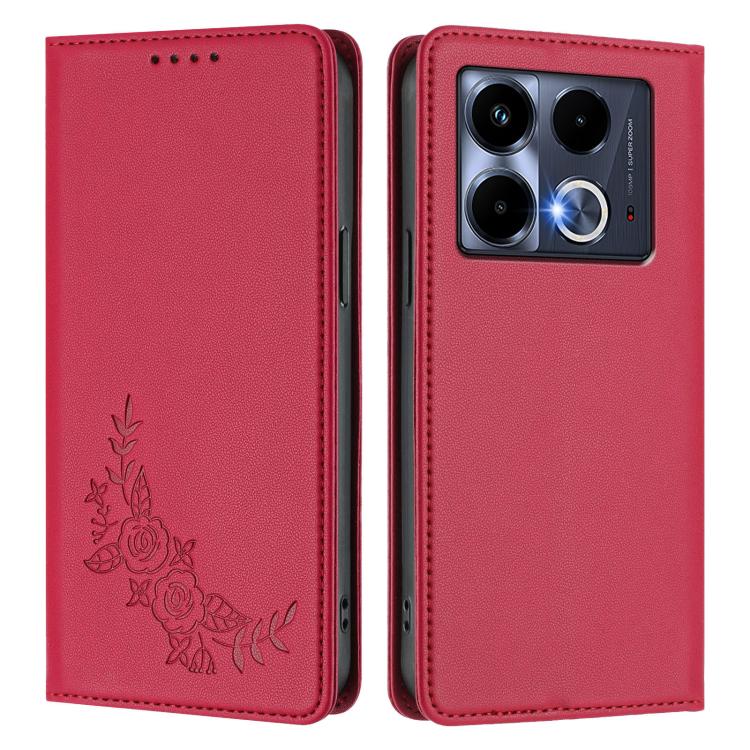 For Infinix Note 40 5G Peony Embossed Magnetic RFID Vegan Leather Phone Case
