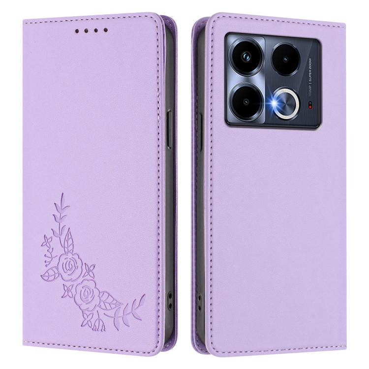 For Infinix Note 40 5G Peony Embossed Magnetic RFID Vegan Leather Phone Case