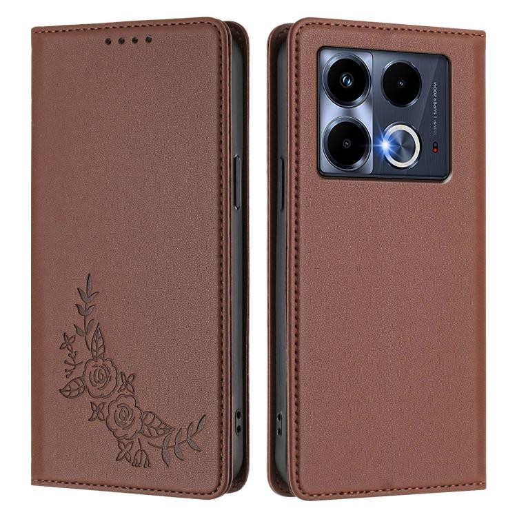 For Infinix Note 40 5G Peony Embossed Magnetic RFID Vegan Leather Phone Case