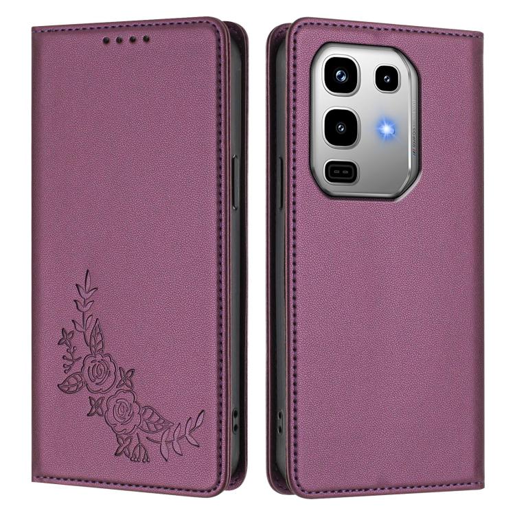 For Infinix Note 50 4G / Note 50 Pro 4G Peony Embossed Magnetic RFID Vegan Leather Phone Case