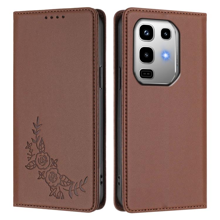 For Infinix Note 50 4G / Note 50 Pro 4G Peony Embossed Magnetic RFID Vegan Leather Phone Case