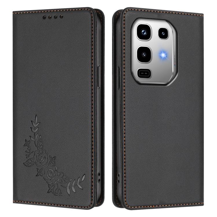For Infinix Note 50 4G / Note 50 Pro 4G Peony Embossed Magnetic RFID Vegan Leather Phone Case