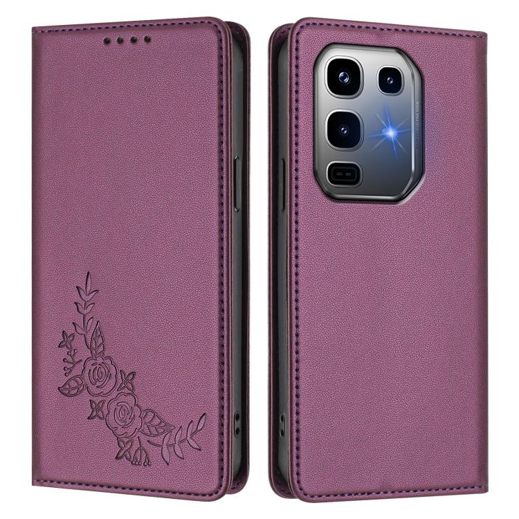 For Infinix Note 50 Pro+ Peony Embossed Magnetic RFID Vegan Leather Phone Case
