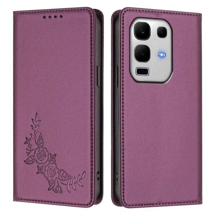 For Infinix Note 50s Peony Embossed Magnetic RFID Vegan Leather Phone Case