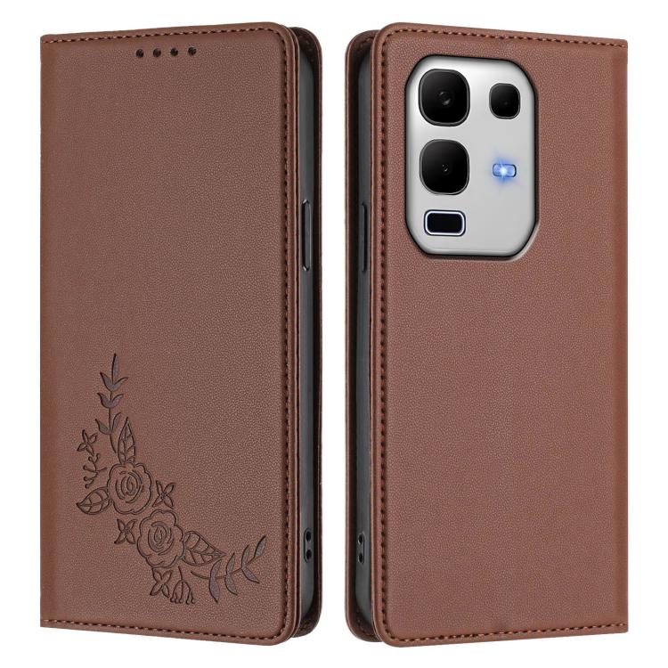 For Infinix Note 50s Peony Embossed Magnetic RFID Vegan Leather Phone Case