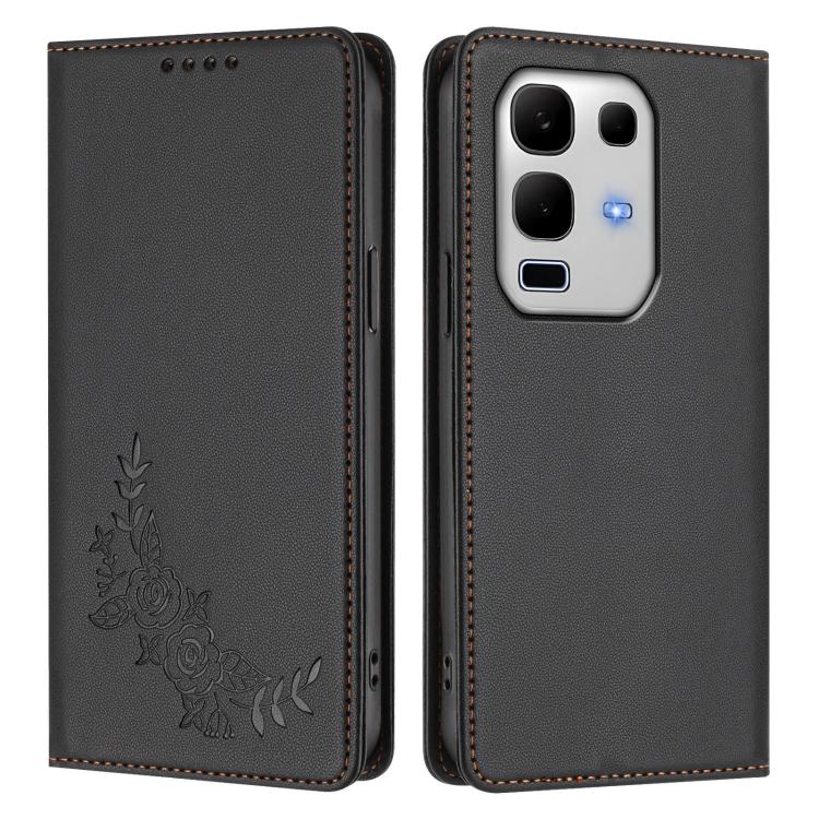 For Infinix Note 50s Peony Embossed Magnetic RFID Vegan Leather Phone Case