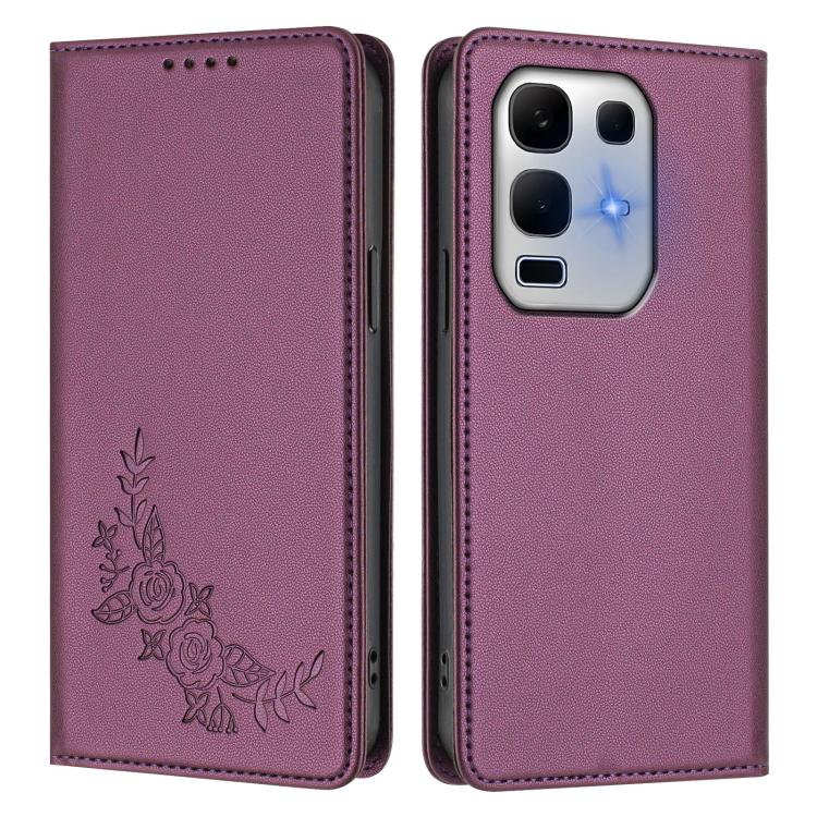 For Infinix Note 50x Peony Embossed Magnetic RFID Vegan Leather Phone Case