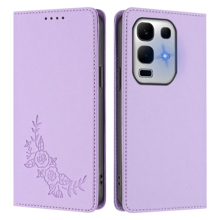 For Infinix Note 50x Peony Embossed Magnetic RFID Vegan Leather Phone Case